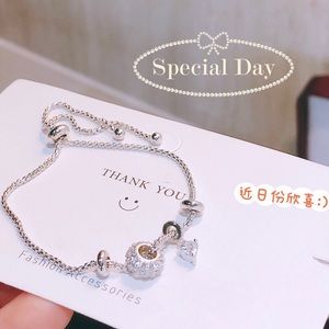 New 925 Silver Transfer Full Drill Cylinder Bead Bracelet